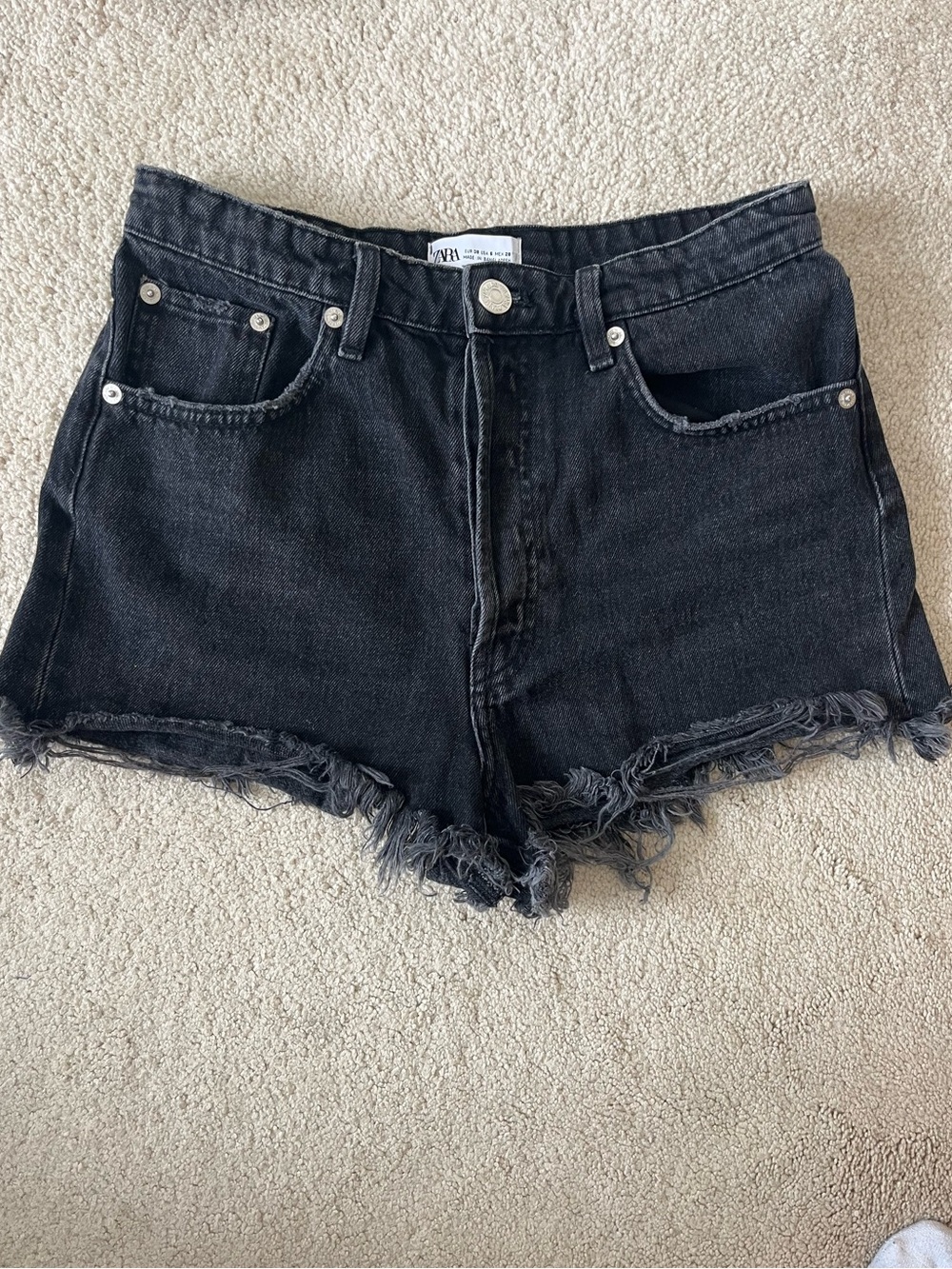 Zara Black Frayed Hem Denim Shorts